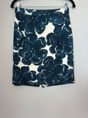 J. Crew Navy and White Floral Pencil Skirt